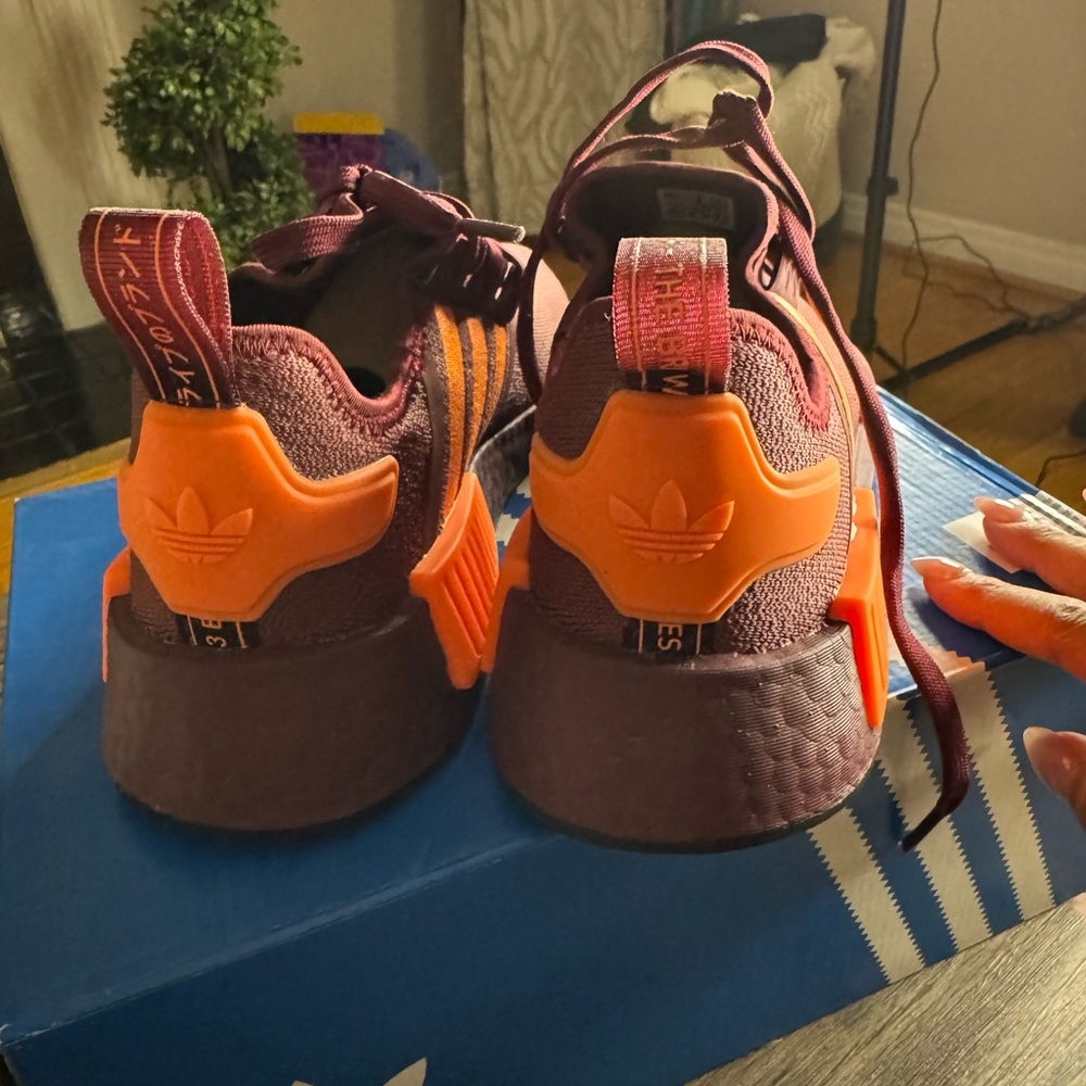 Adidas NMD_R1 W Maroon with Orange Stripes - Picture 7 of 9
